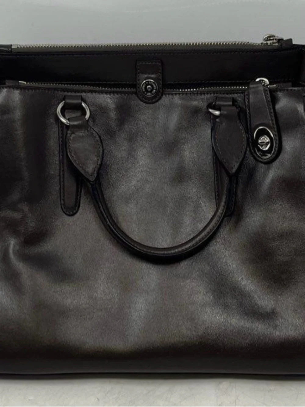 Coach Dark Brown Leather Satchel with Shoulder and Crossbody Strap
